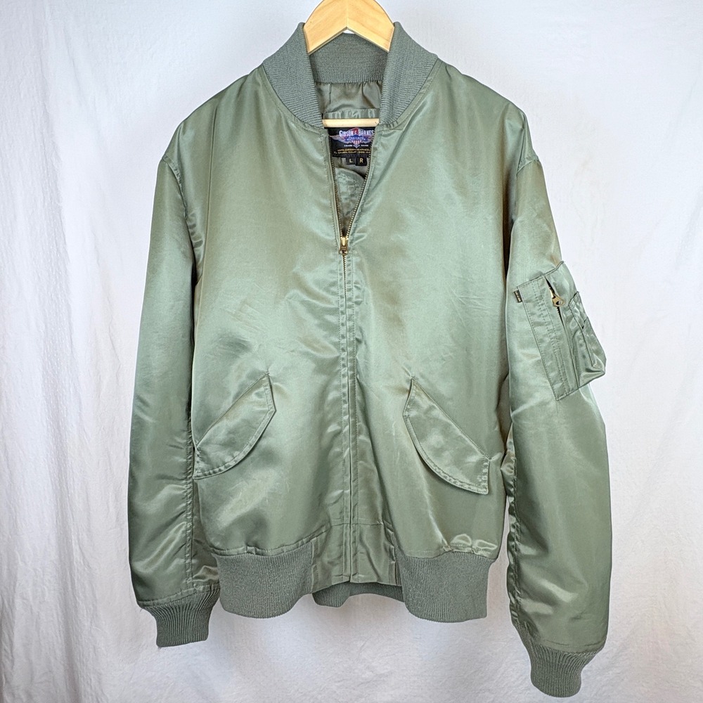 Gibson & Barnes MA-1/A Satin Bomber Jacket Sage Green Mens Large Reg USA NWOT